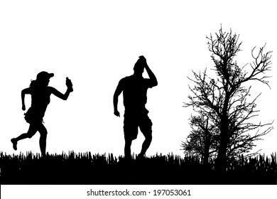 Vector silhouette of couple on a white background.