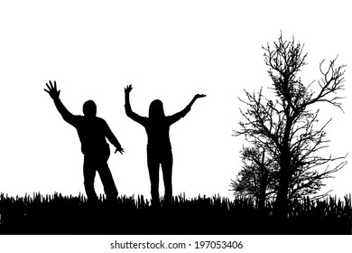 Vector silhouette of couple on a white background.