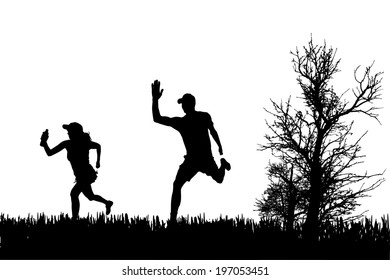 Vector silhouette of couple on a white background.