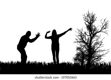 Vector silhouette of couple on a white background.