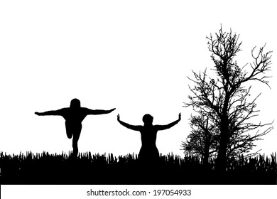Vector silhouette of couple on a white background.