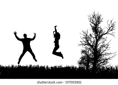 Vector silhouette of couple on a white background.