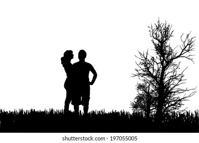 Vector silhouette of couple on a white background.