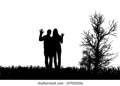 Vector silhouette of couple on a white background.