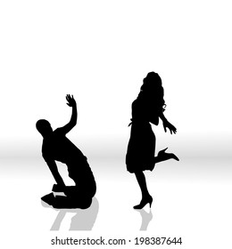 Vector silhouette of couple on a white background.