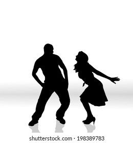Vector silhouette of couple on a white background.