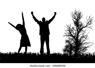 Vector silhouette of couple on a white background.