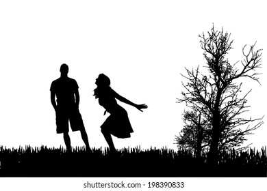 Vector silhouette of couple on a white background.