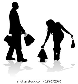 Vector silhouette of couple on a white background.
