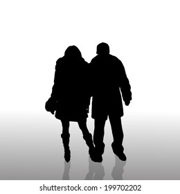 Vector silhouette of couple on a white background.
