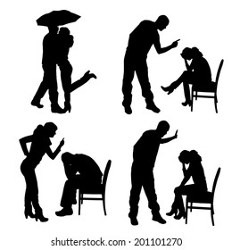 Vector silhouette of couple on a white background.