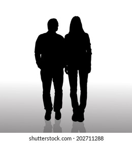Vector silhouette of couple on a white background.