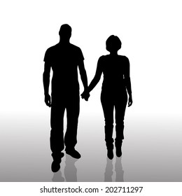 Vector silhouette of couple on a white background.