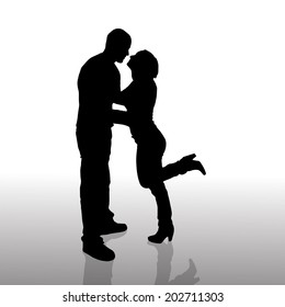 Vector silhouette of couple on a white background.