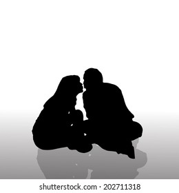 Vector silhouette of couple on a white background.