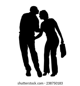 Vector silhouette of couple on a white background.