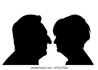 Vector silhouette of couple on white background.