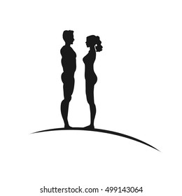 Vector silhouette of couple on white background.