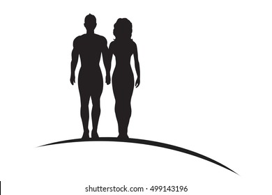 Vector silhouette of couple on white background.
