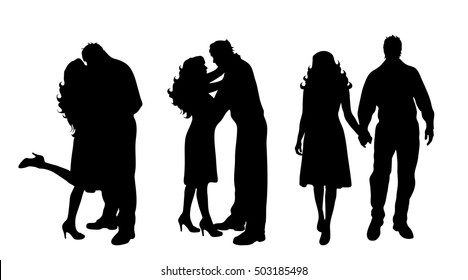 Vector silhouette of couple on white background.