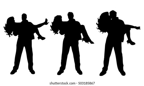 Vector silhouette of couple on white background.