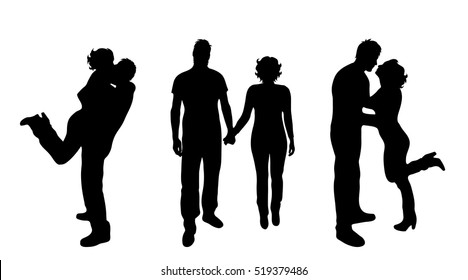 Vector silhouette of couple on white background.