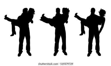 Vector silhouette of couple on white background.
