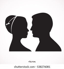 Vector silhouette of a couple on a white background. Couple in love, flat style. Valentine's day card. Vector illustration Icon Isolated on White Background.