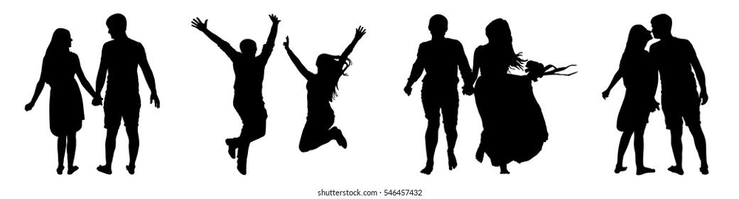 Vector silhouette of couple on white background. Man and woman isolated.