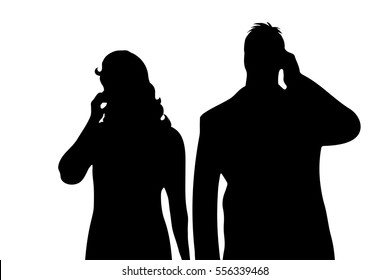 Vector silhouette of couple on white background.