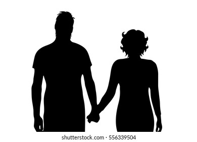 Vector silhouette of couple on white background.