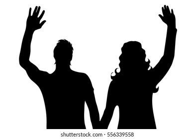 Vector silhouette of couple on white background.