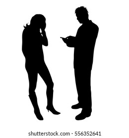 Vector silhouette of couple on white background.