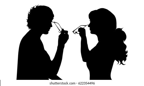 Vector silhouette of couple on white background.