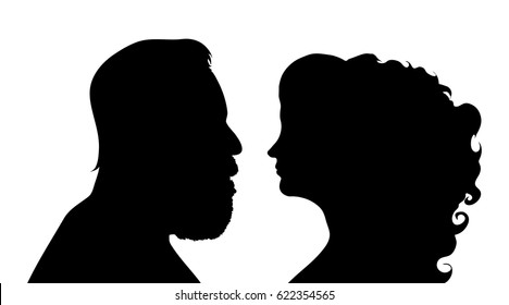 Vector silhouette of couple on white background.