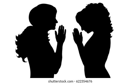 Vector silhouette of couple on white background.
