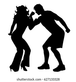 Vector silhouette of couple on white background.