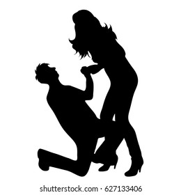Vector silhouette of couple on white background.