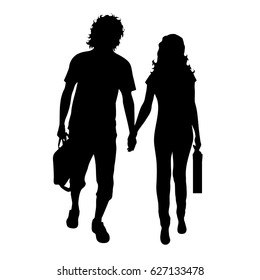 Vector silhouette of couple on white background.