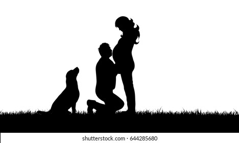 Vector silhouette of couple on white background.