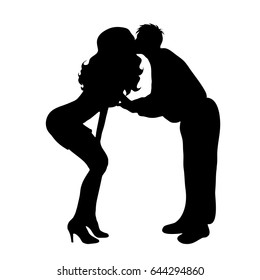 Vector silhouette of couple on white background.