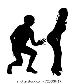 Vector silhouette of couple on white background.