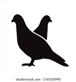 Vector silhouette of couple of pigeons. Symbol of forest animal.