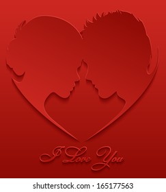 Vector silhouette of couple in red heart shape