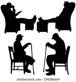 Vector silhouette of couple sitting on a chair.