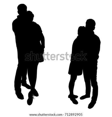 Vector silhouette of couple, standing, black color, isolated on white background