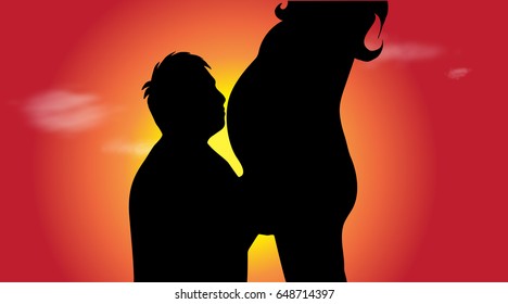 Vector silhouette of couple at sunset.