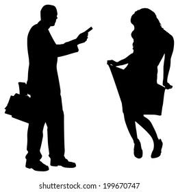 Vector silhouette of couple that purchases on a white background.