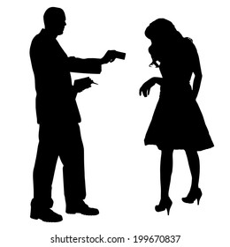 Vector silhouette of couple that purchases on a white background.