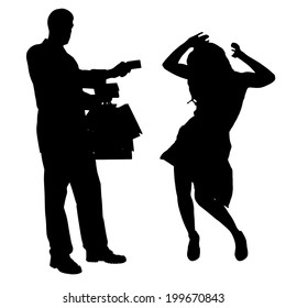 Vector silhouette of couple that purchases on a white background.